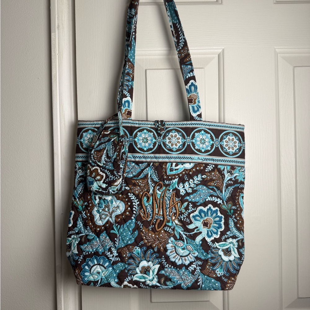 EUC Vera Bradley Java Blue Tote Bag RETIRED pattern With Flip Phone Case
